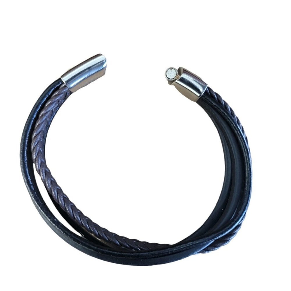 Men's Simone Black/Brown Leather Braided Bracelet In Stainless Steel. 8.5" — image 3 of 8